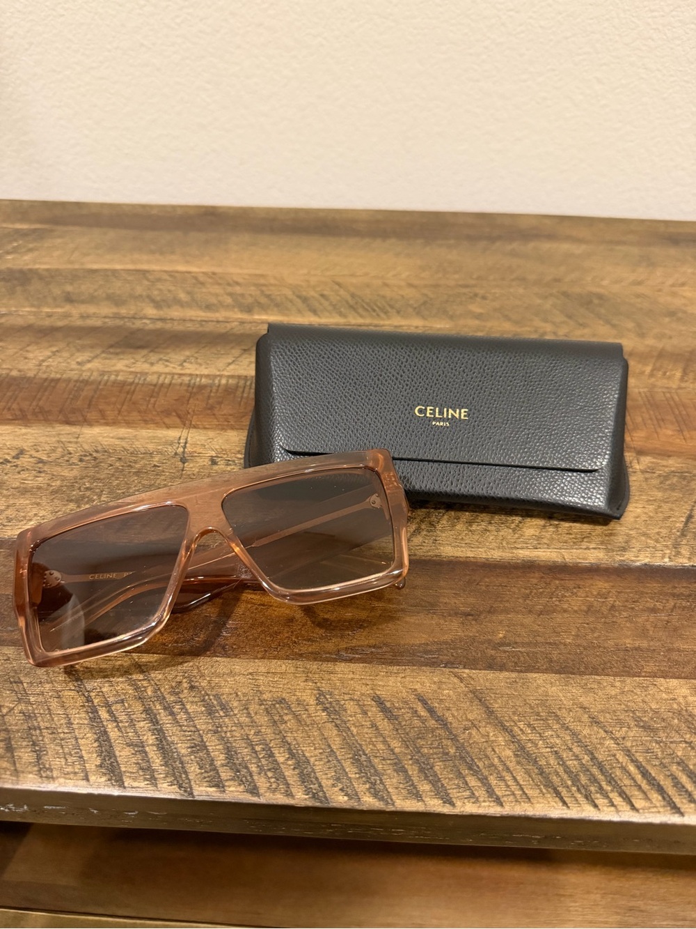 Celine Men's Translucent Beige-Pink Square Sunglasses
